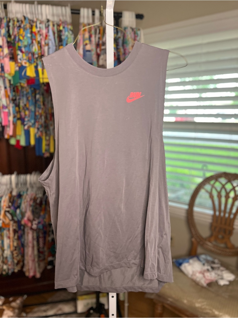 Nike Women's Sleeveless Muscle Tank - Light Gray with Pink Logo